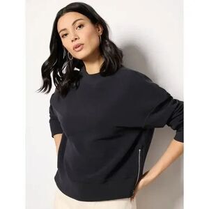 Varley Eton Sweatshirt Womens Medium Black Side Zip Crewneck Pullover Fleece